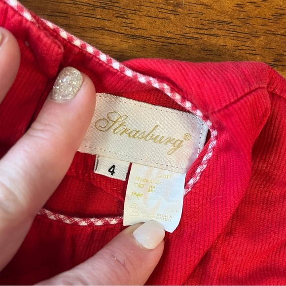 Strasburg red corduroy dress floral mushroom lady bug dress size 4 - Picture 4 of 6